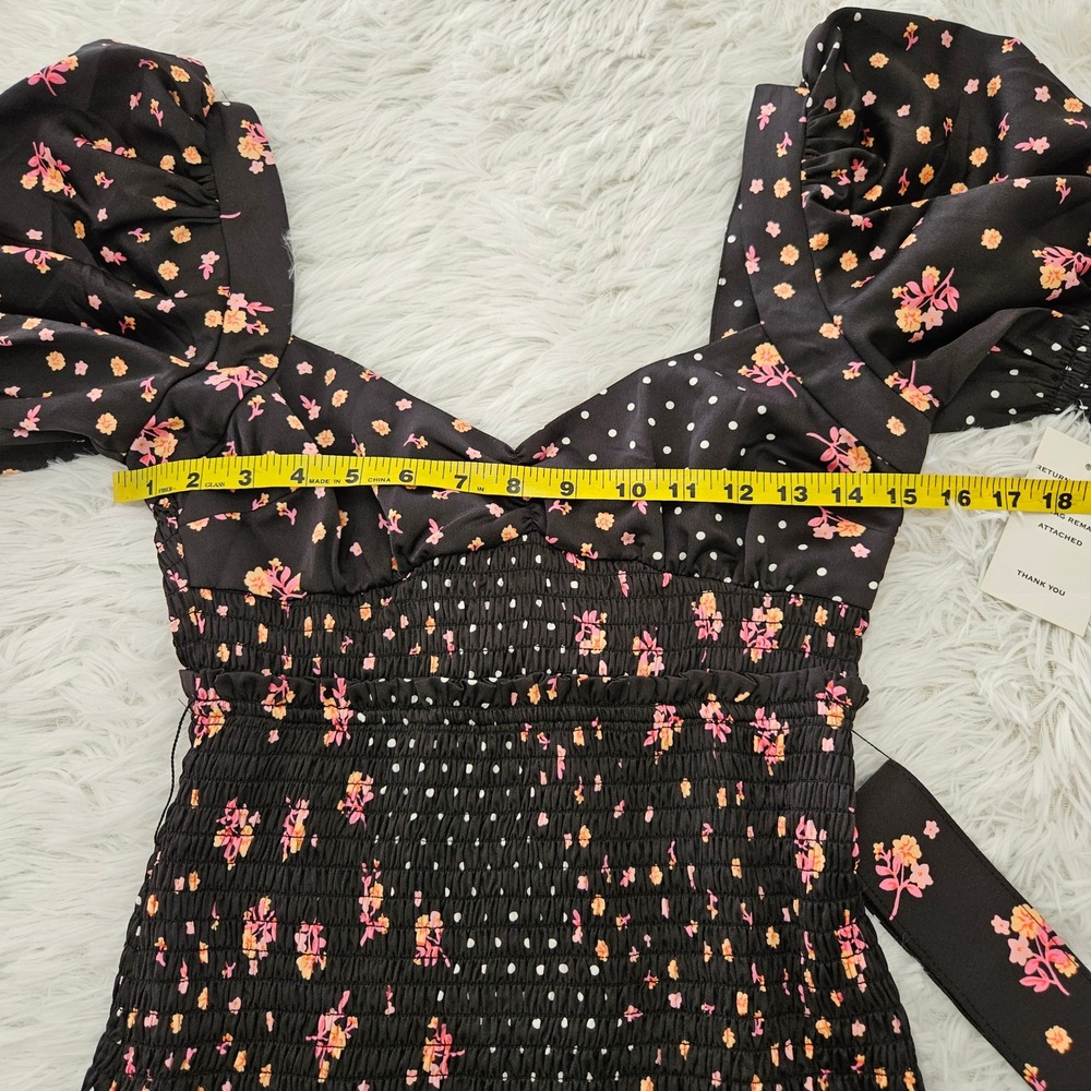 For Love & Lemons Camellia Black Floral Polka Dot Belted Mini Dress Sz S - Picture 6 of 10